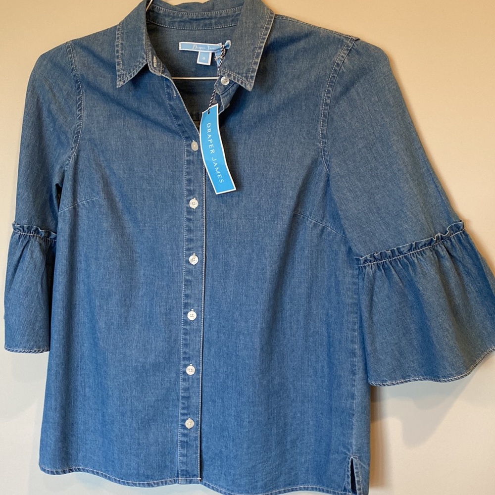 Draper James Chambray Bell Sleeves Button Down Sz 0 - Picture 6 of 11